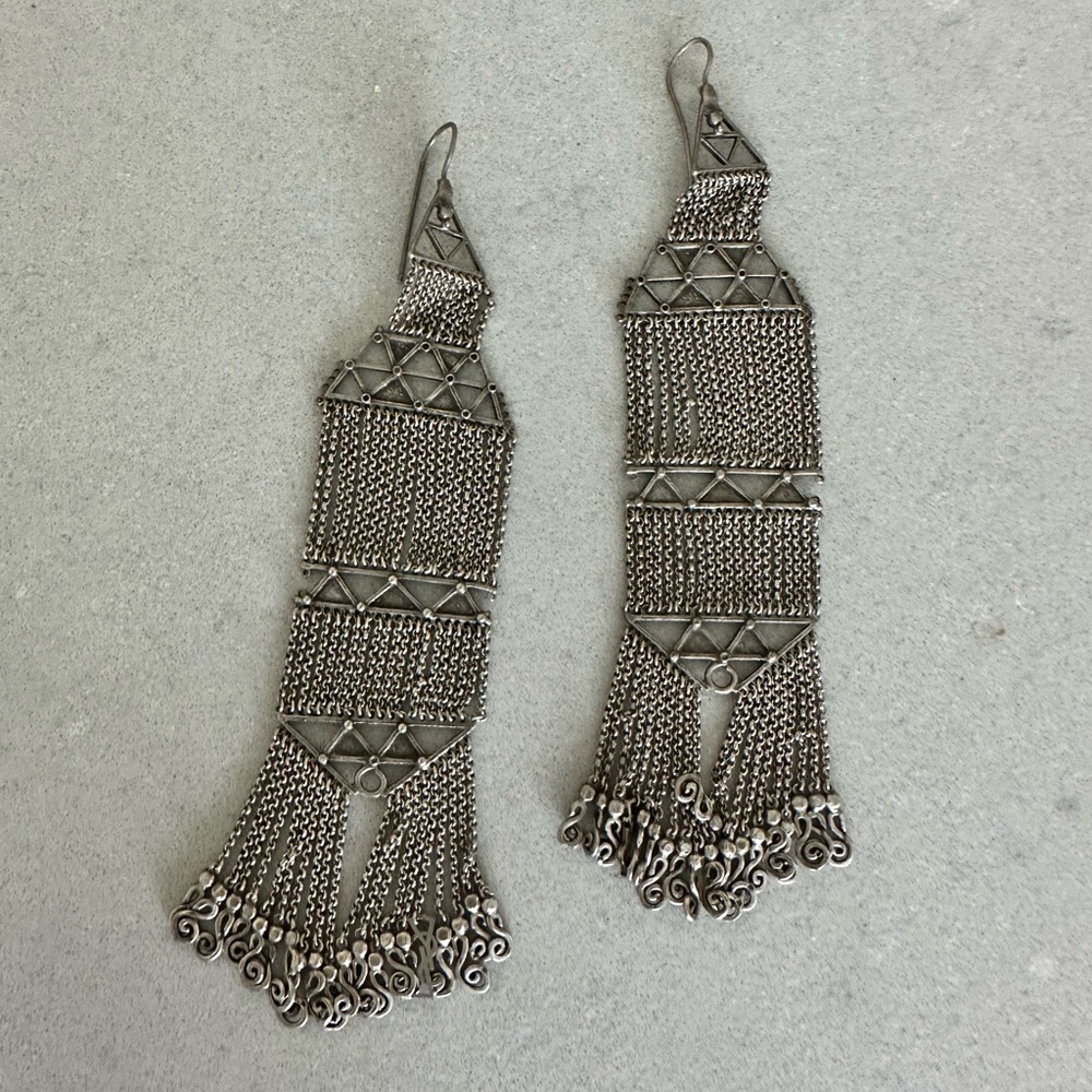 Yves Saint Laurent Silver Filigree Chandelier Earrings